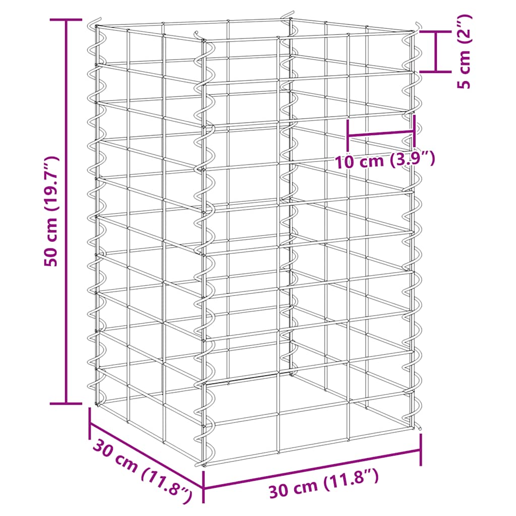 Gabion høybed 3 stk 30x30x50 cm jern