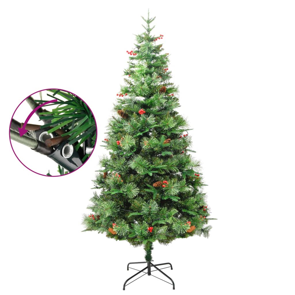 Forhåndsbelyst juletre med kongler grønn 225 cm PVC og PE