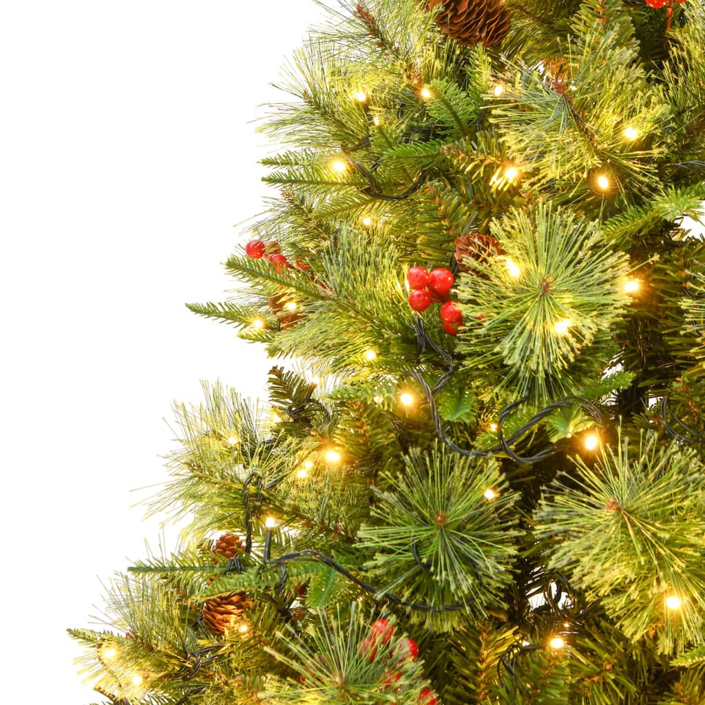 Forhåndsbelyst juletre med kongler grønn 225 cm PVC og PE