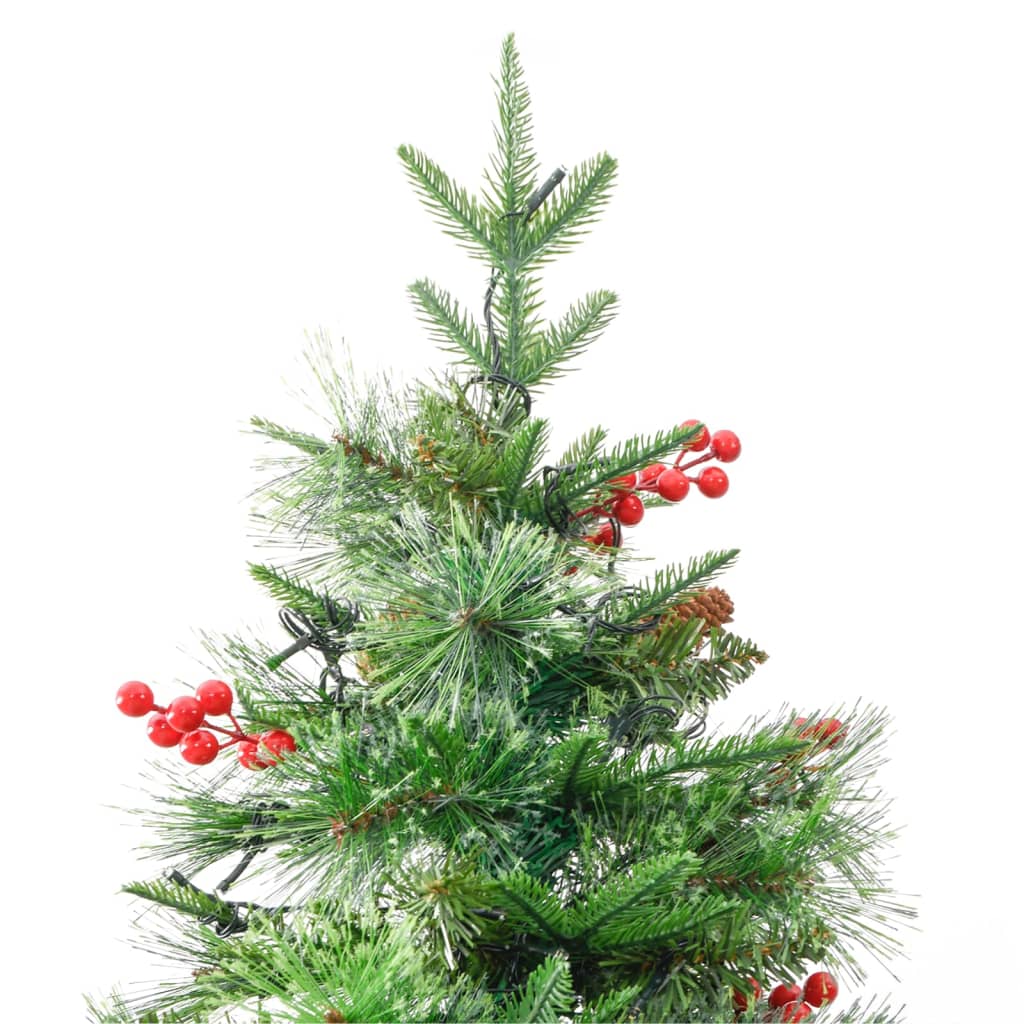 Forhåndsbelyst juletre med kongler grønn 225 cm PVC og PE