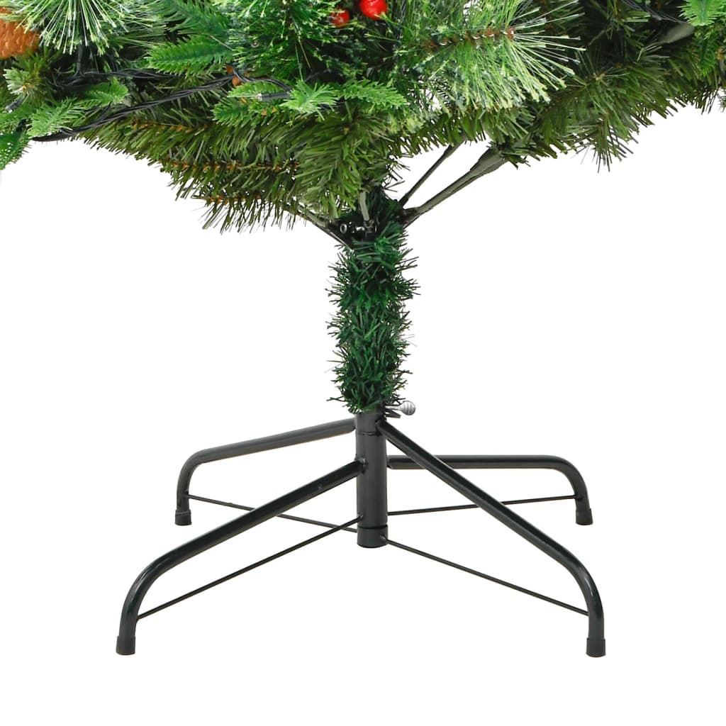 Forhåndsbelyst juletre med kongler grønn 225 cm PVC og PE