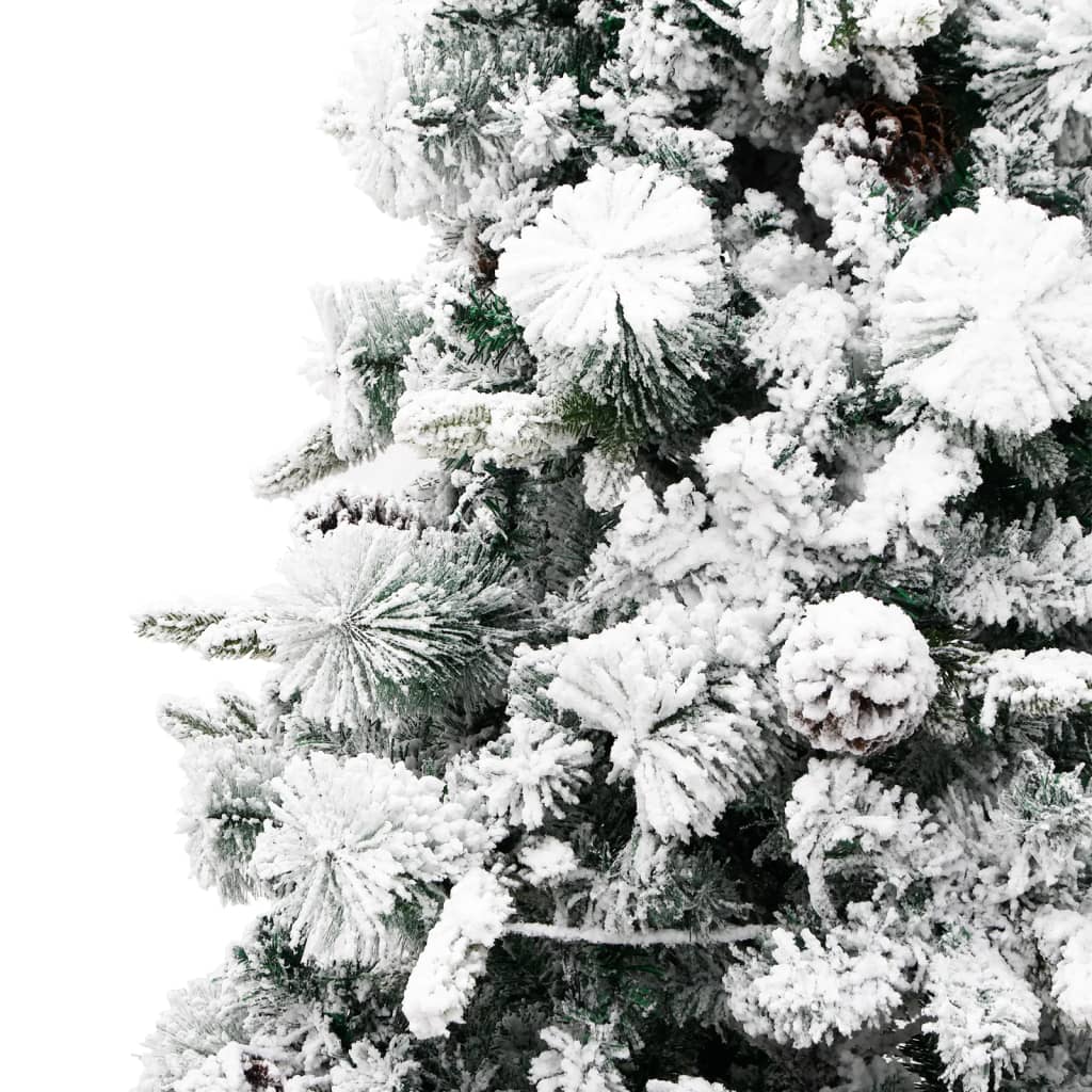 Forhåndsbelyst juletre flokket snø og kongler 195 cm PVC og PE