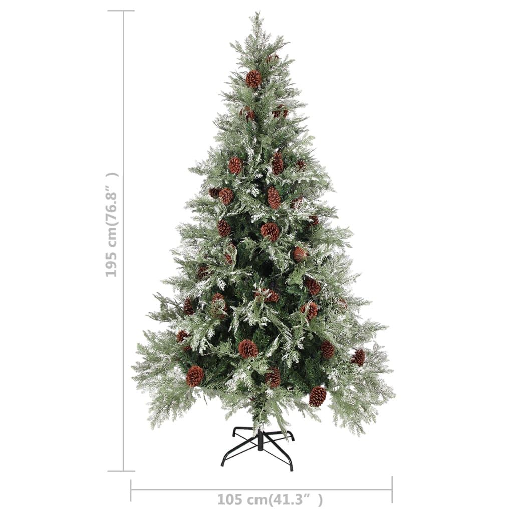 Forhåndsbelyst juletre med kongler grønn og hvit 195 cm PVC PE