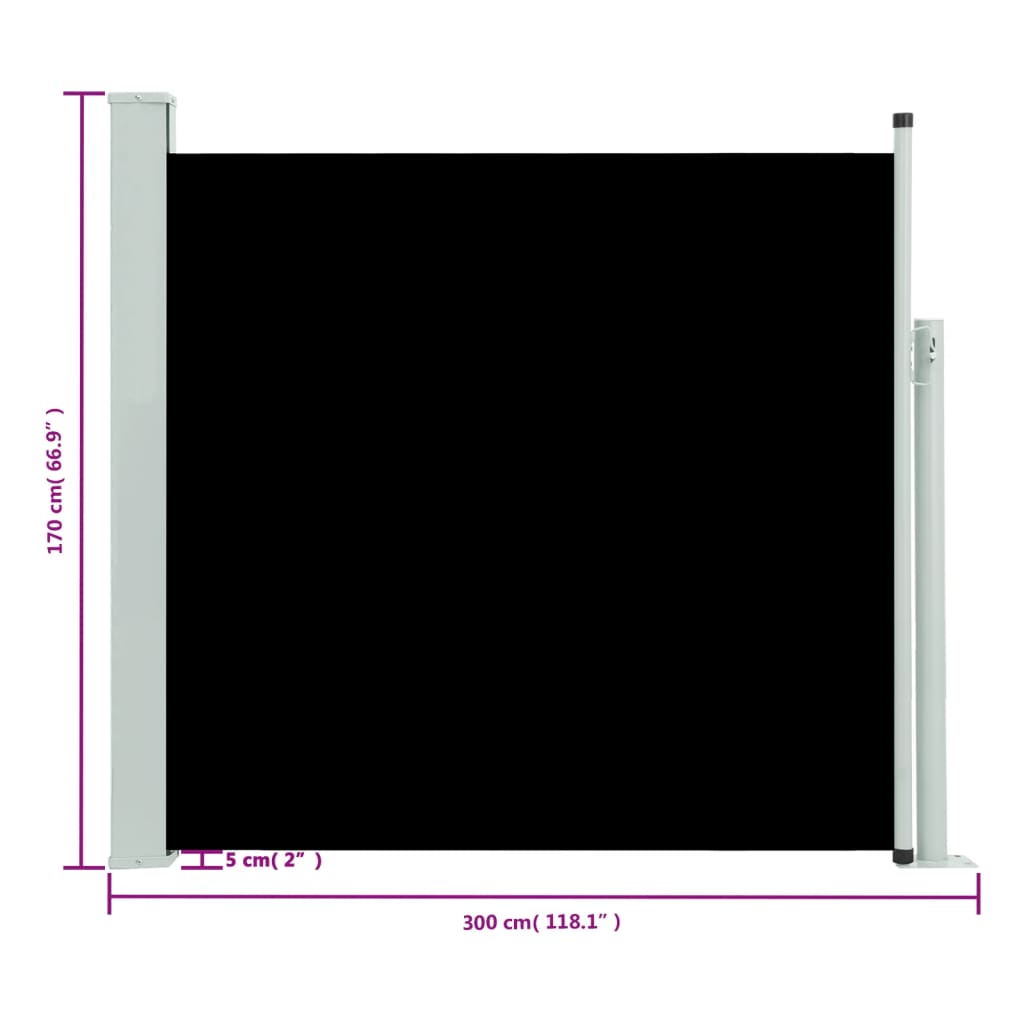 Uttrekkbar sidemarkise 170x300 cm svart