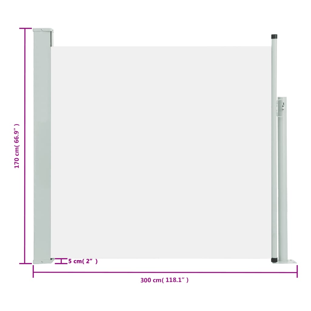Uttrekkbar sidemarkise 170x300 cm kremhvit