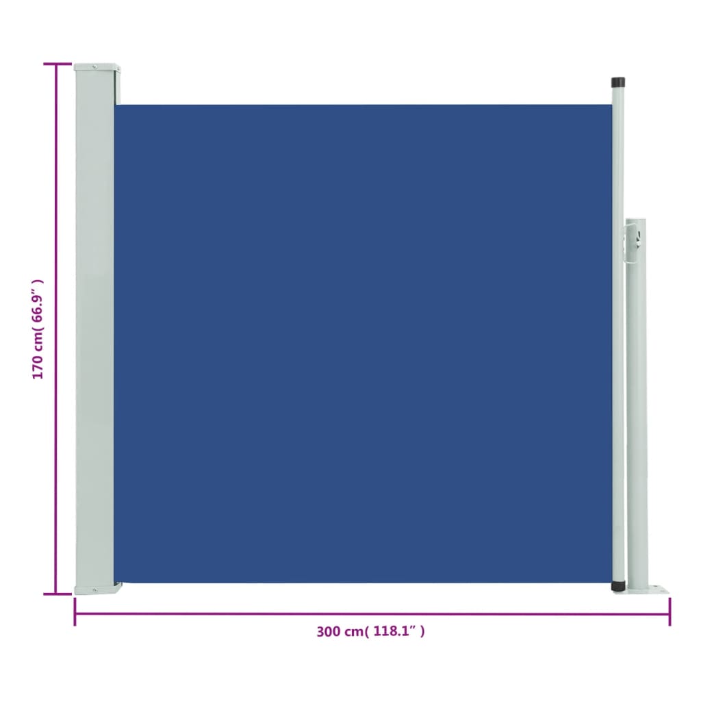 Uttrekkbar sidemarkise 170x300 cm blå