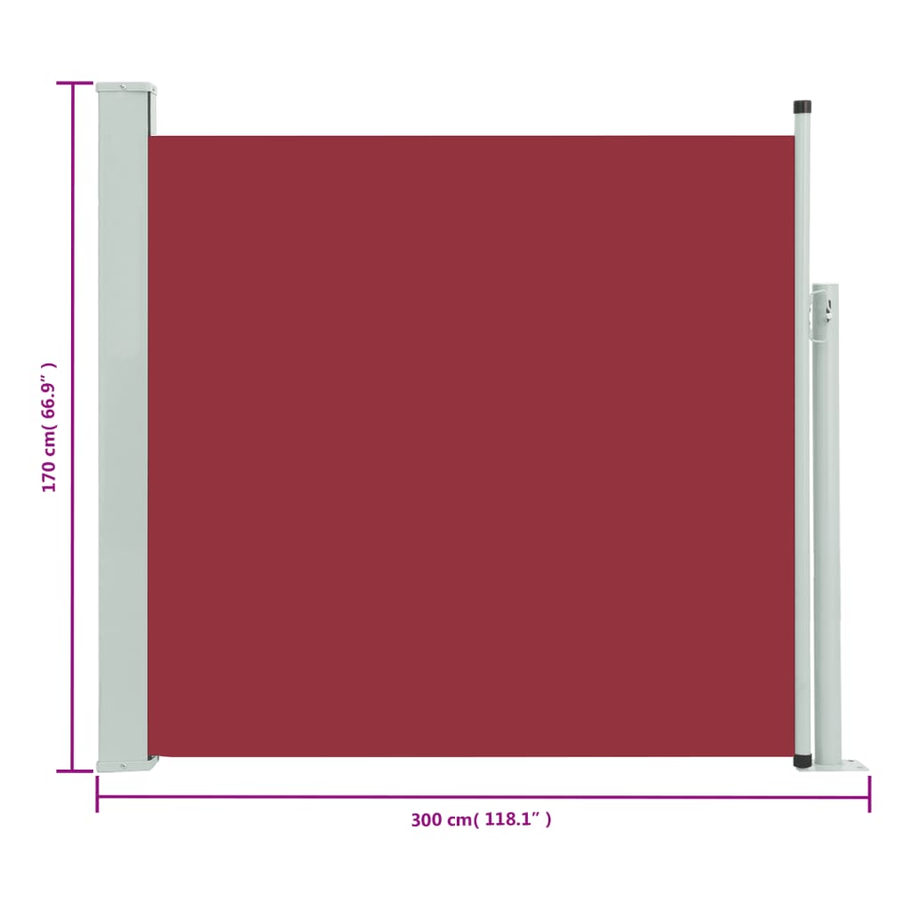 Uttrekkbar sidemarkise 170x300 cm rød