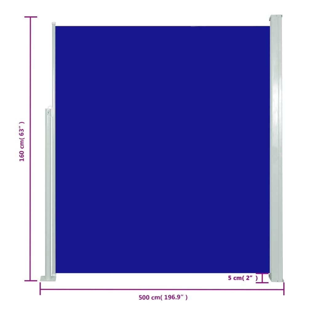 Uttrekkbar sidemarkise 160x500 cm blå