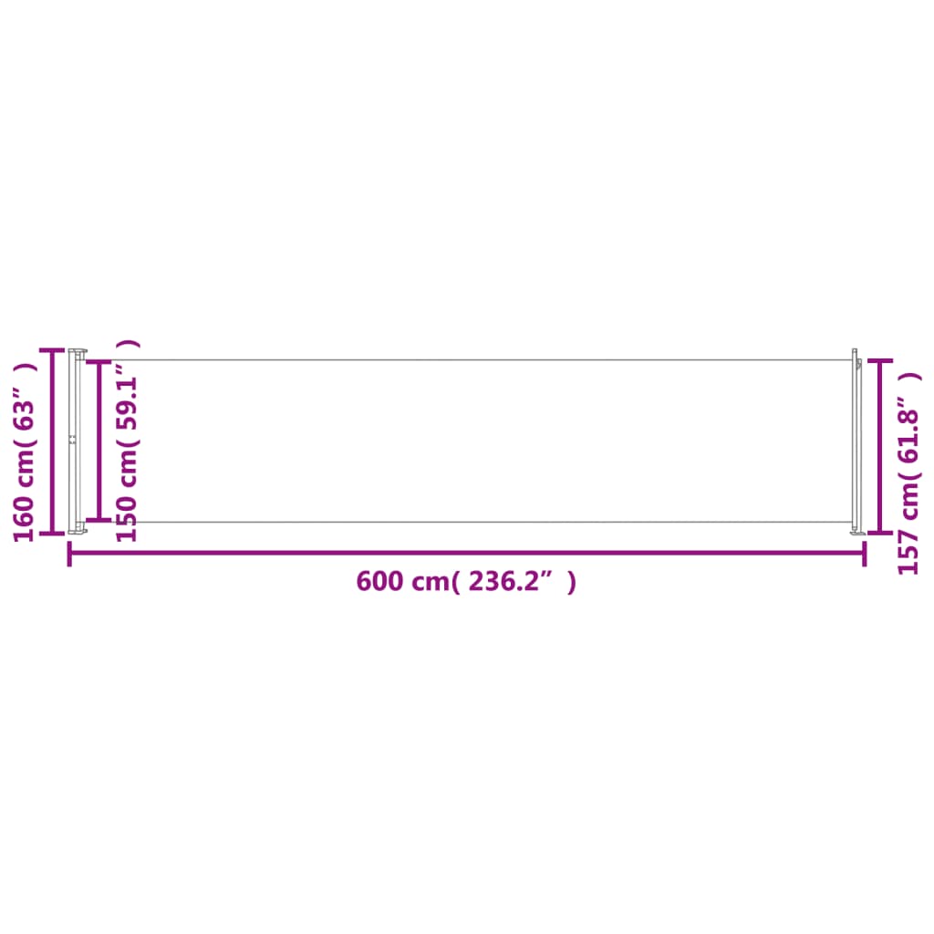 Uttrekkbar sidemarkise 160x600 cm rød