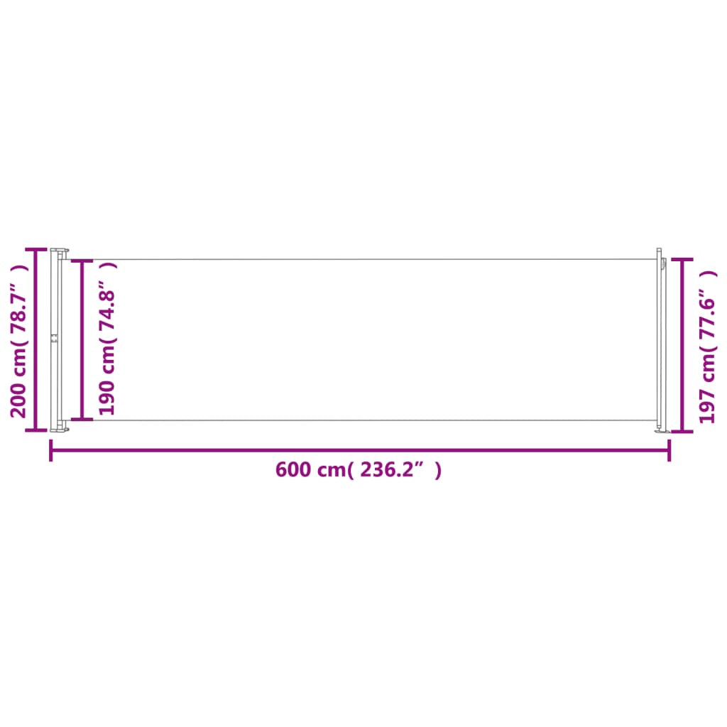 Uttrekkbar sidemarkise 200x600 cm rød