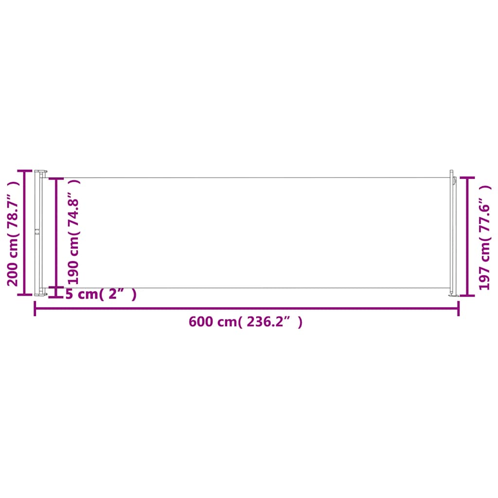 Uttrekkbar sidemarkise 200x600 cm brun
