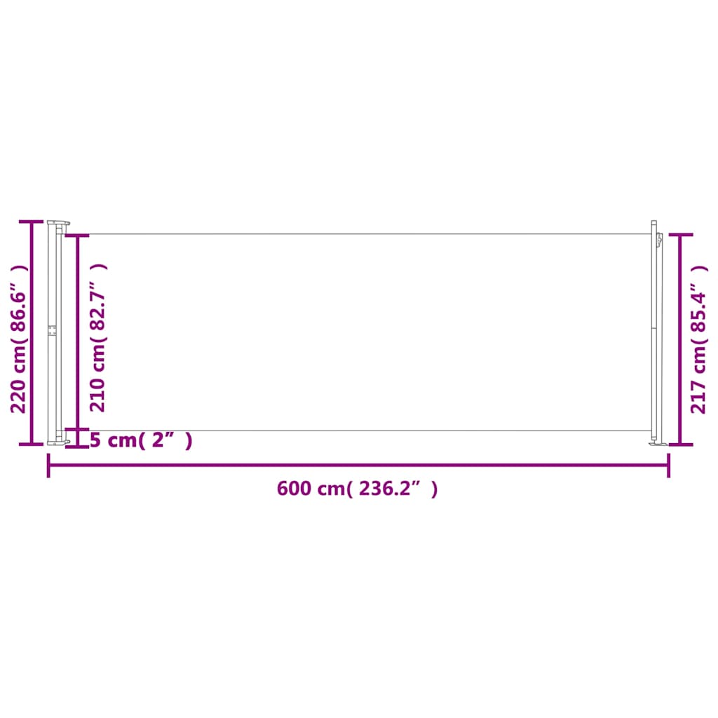 Uttrekkbar sidemarkise 220x600 cm grå