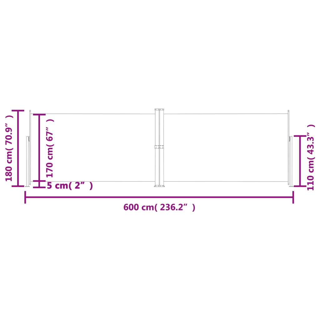 Uttrekkbar sidemarkise 180x600 cm antrasitt