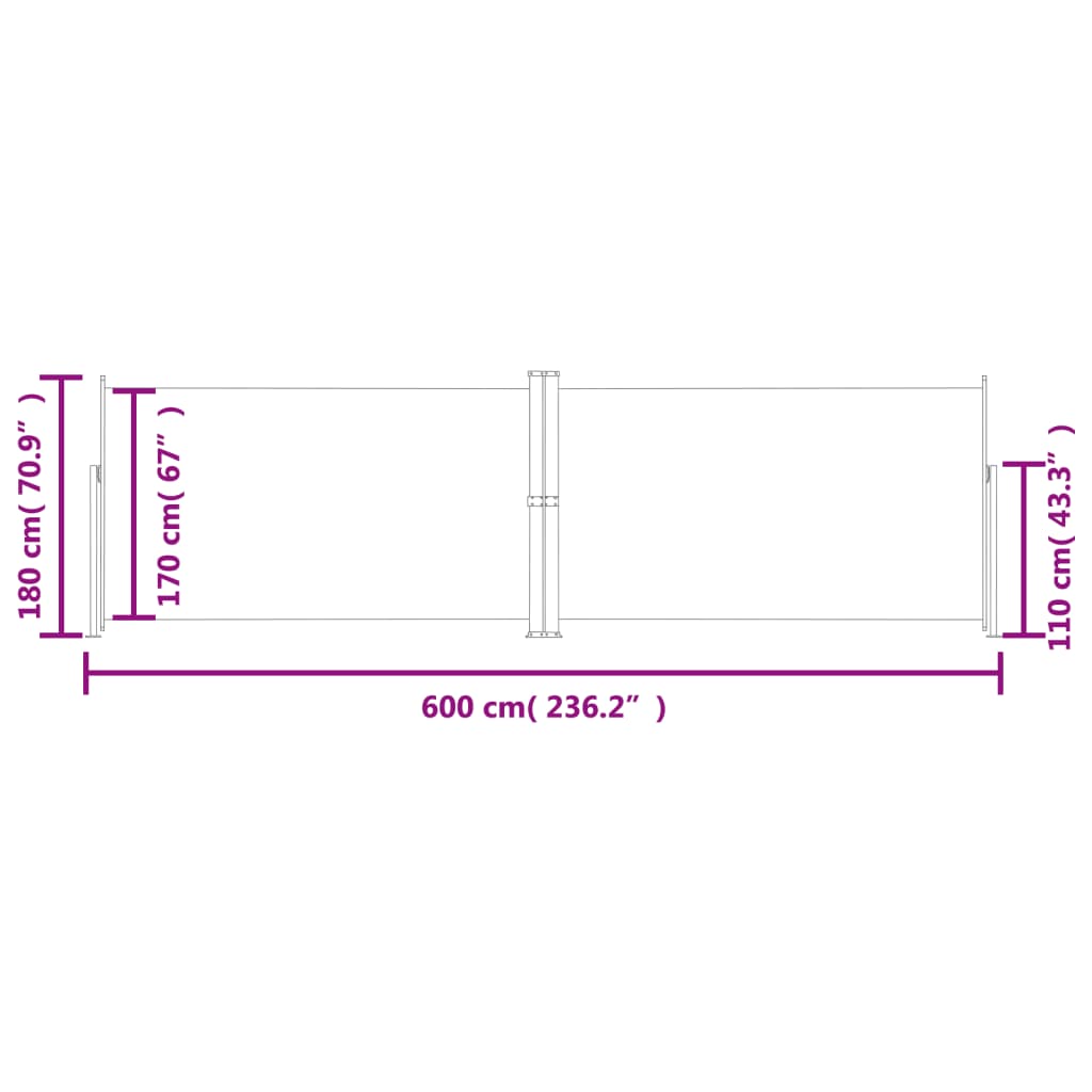 Uttrekkbar sidemarkise 180x600 cm rød