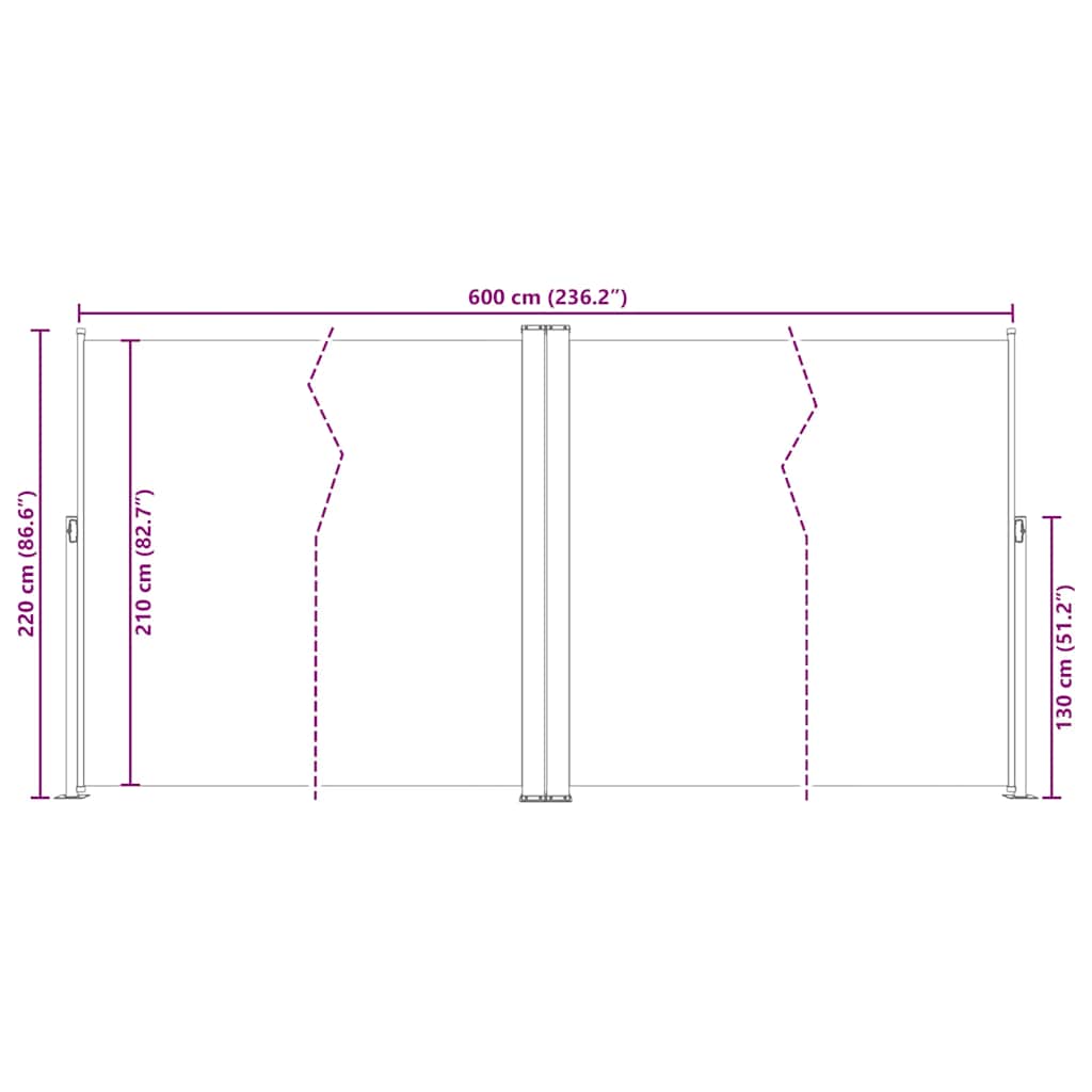 Uttrekkbar sidemarkise 200x600 cm rød