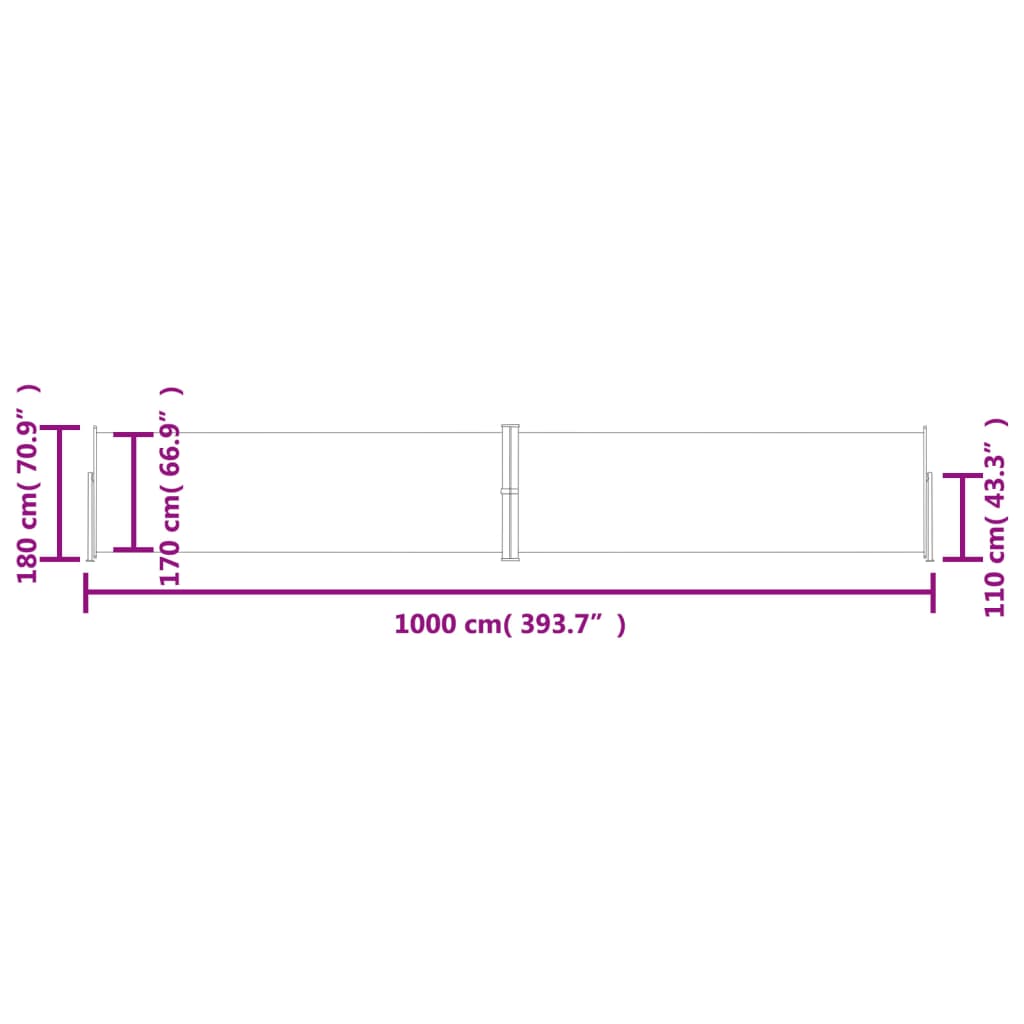 Uttrekkbar sidemarkise 180x1000 cm rød