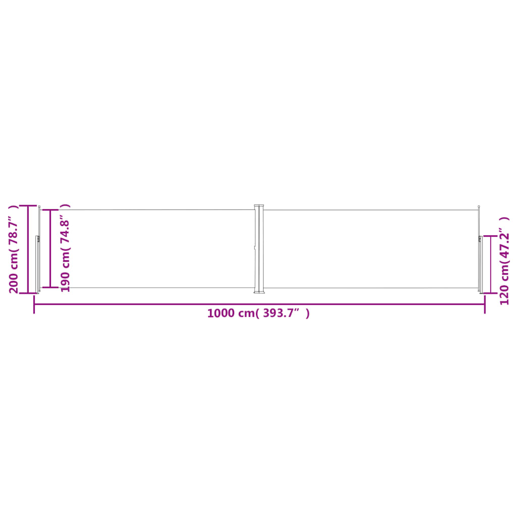 Uttrekkbar sidemarkise 200x1000 cm kremhvit