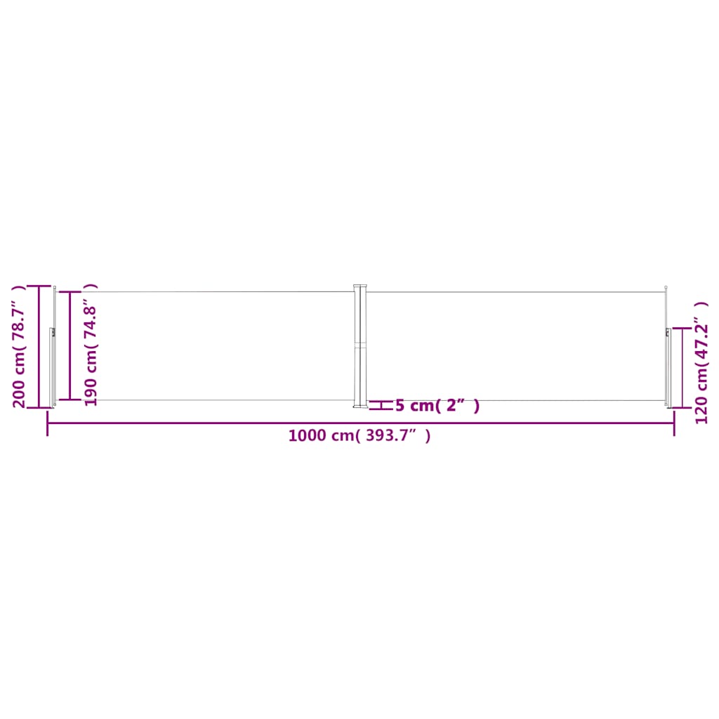 Uttrekkbar sidemarkise 200x1000 cm antrasitt