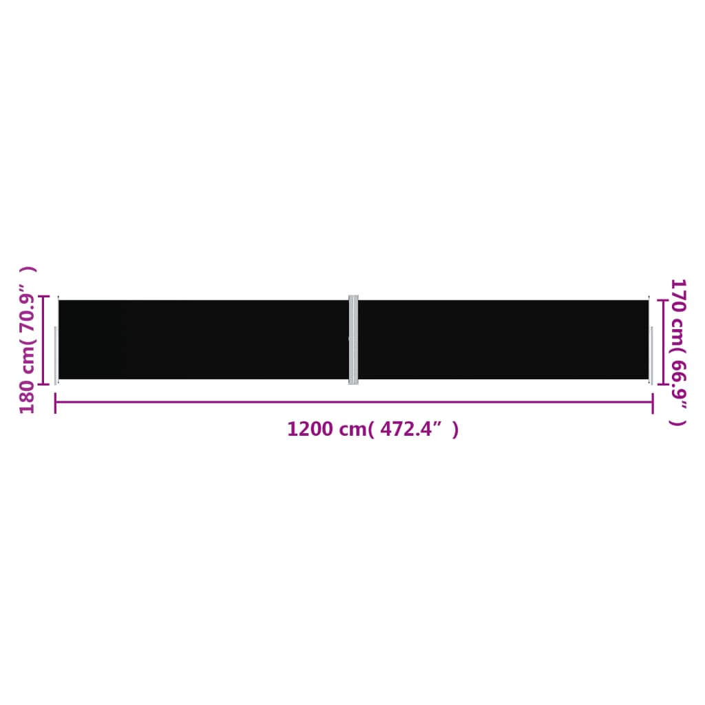 Uttrekkbar sidemarkise 180x1200 cm svart