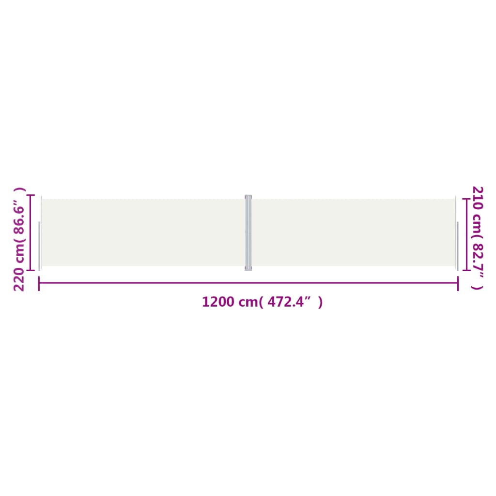 Uttrekkbar sidemarkise 220x1200 cm kremhvit