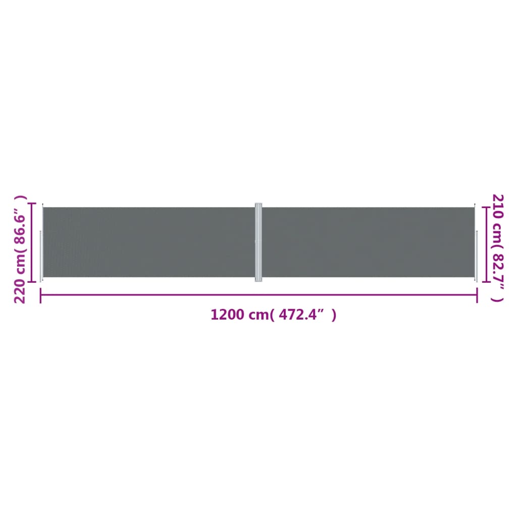 Uttrekkbar sidemarkise 220x1200 cm antrasitt
