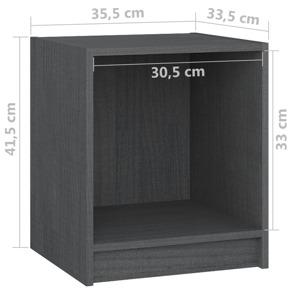 Nattbord 2 stk grå 35,5x33,5x41,5 cm heltre furu
