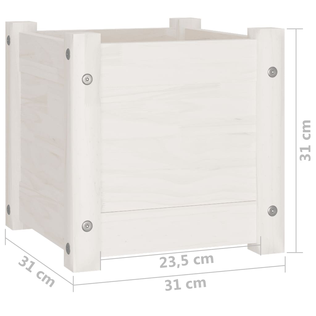 Plantekasse hvit 31x31x31 cm heltre furu