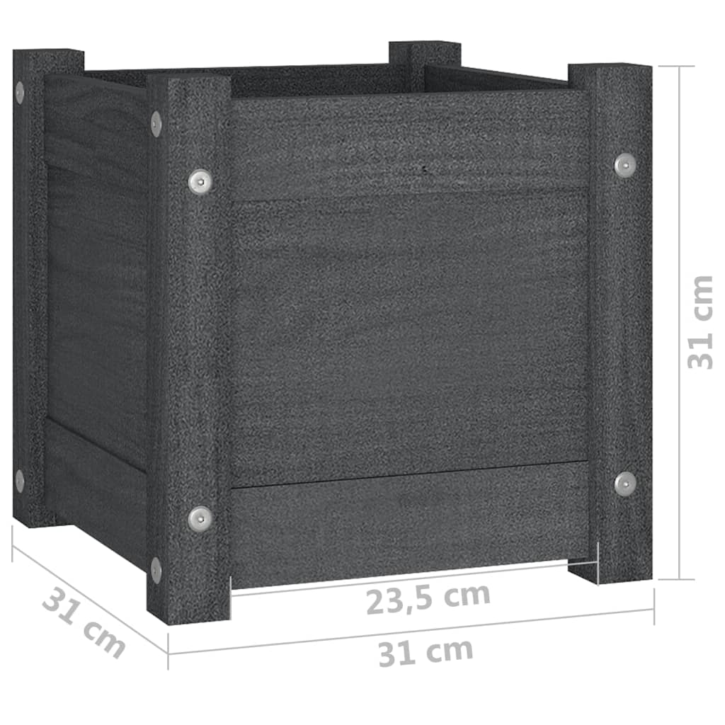 Plantekasser 2 stk grå 31x31x31 cm heltre furu