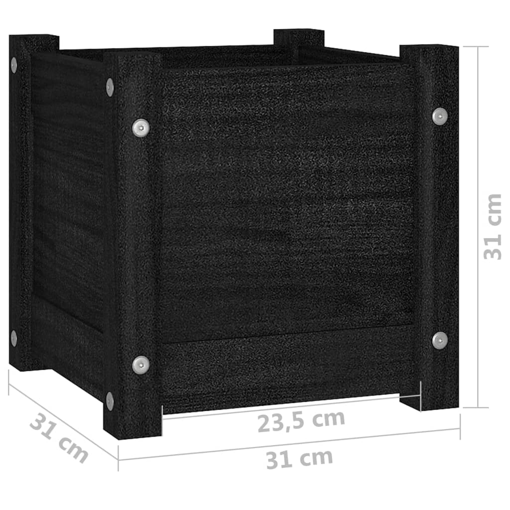 Plantekasser 2 stk svart 31x31x31 cm heltre furu