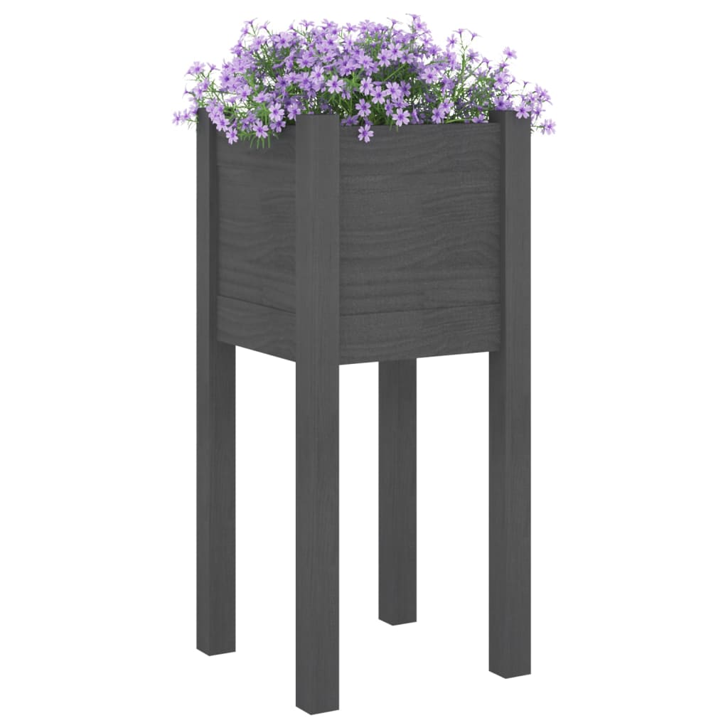 Plantekasser 2 stk grå 31x31x70 cm heltre furu