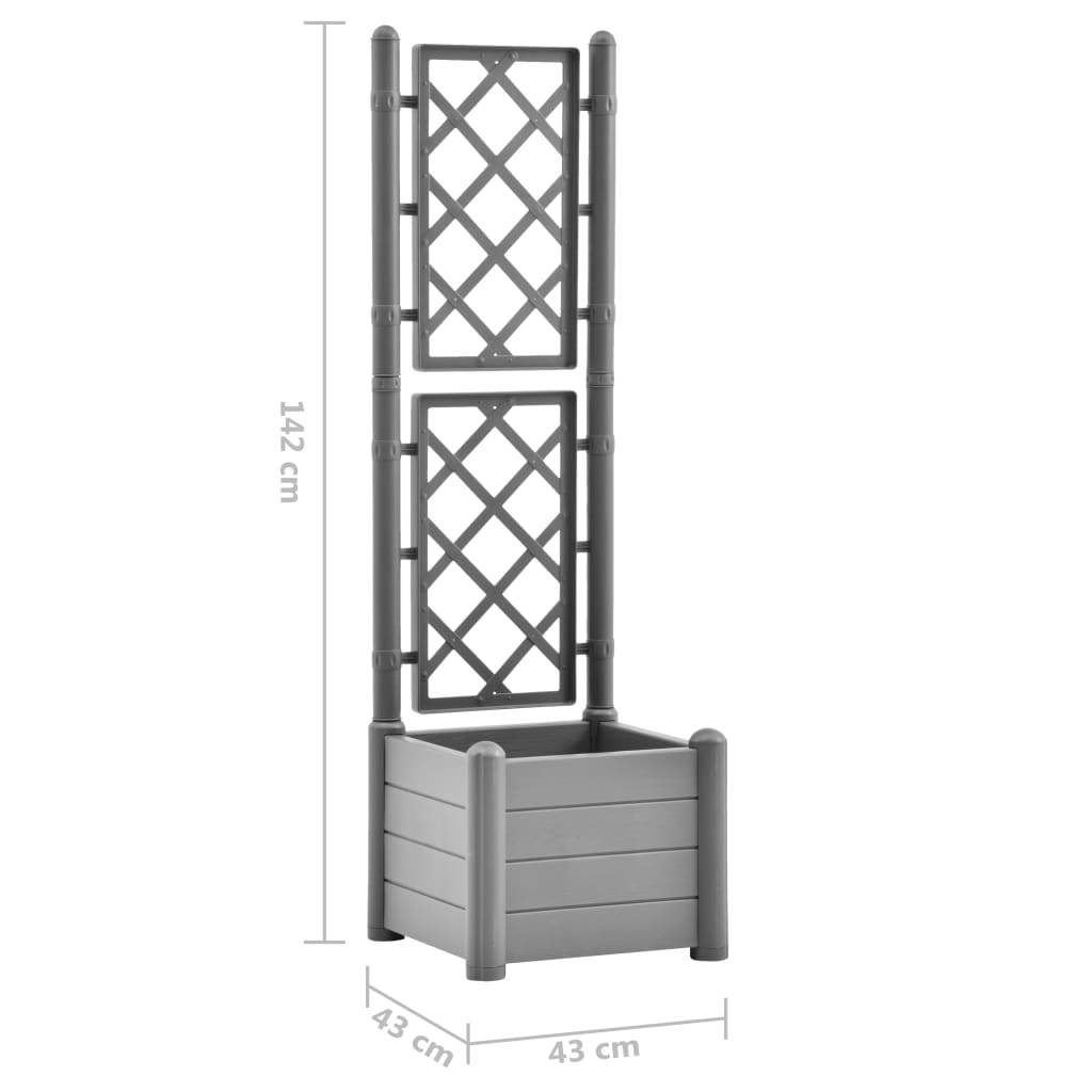 Plantekasse med espalier 43x43x142 cm PP steingrå