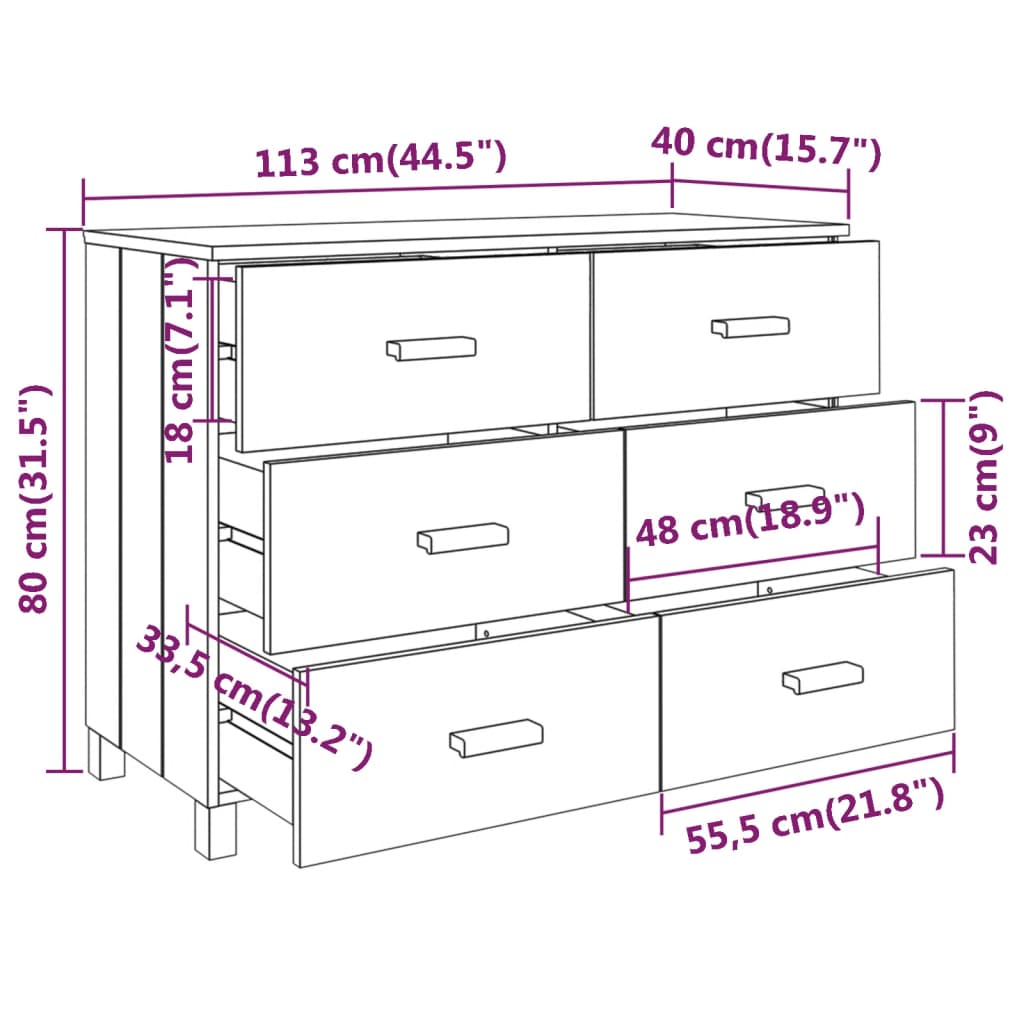Nattbord HAMAR honningbrun 113x40x80 cm heltre furu