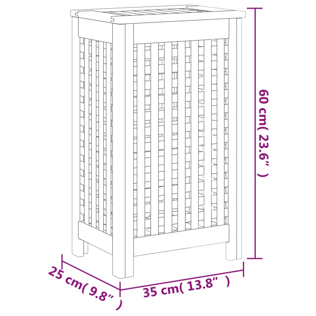 Skittentøyskurv 35x25x60 cm heltre teak