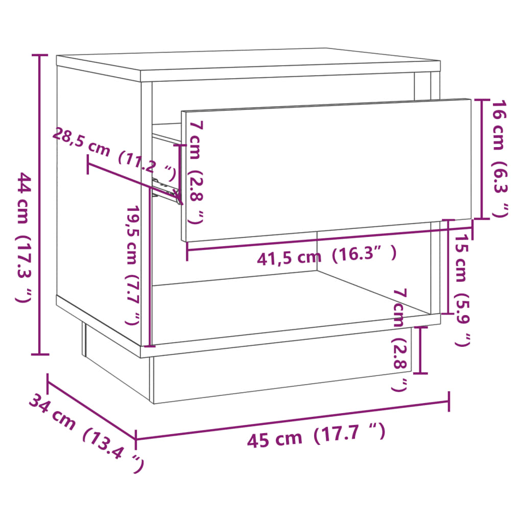 Nattbord 2 stk hvit 45x34x44 cm konstruert tre