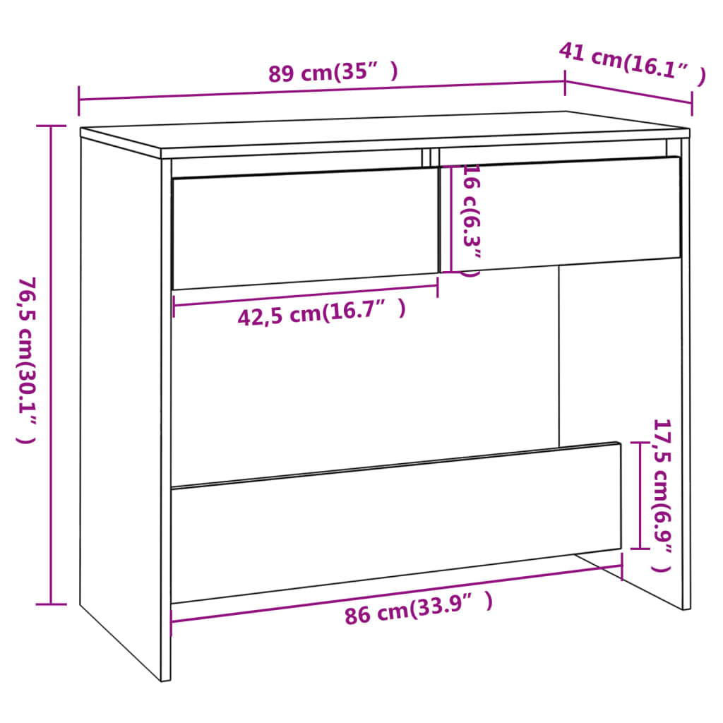 Konsollbord hvit 89x41x76,5 cm konstruert tre