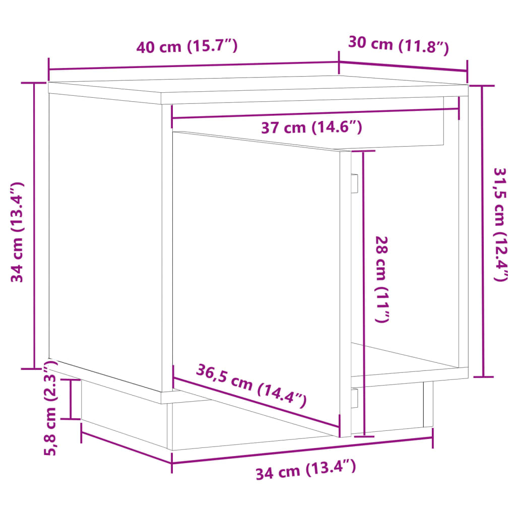 Nattbord 40x30x40 heltre furu hvit