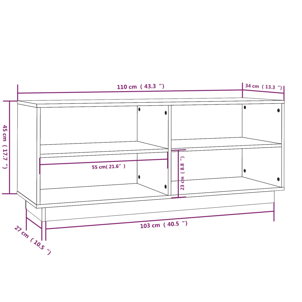 Skohylle hvit 110x34x45 cm heltre furu