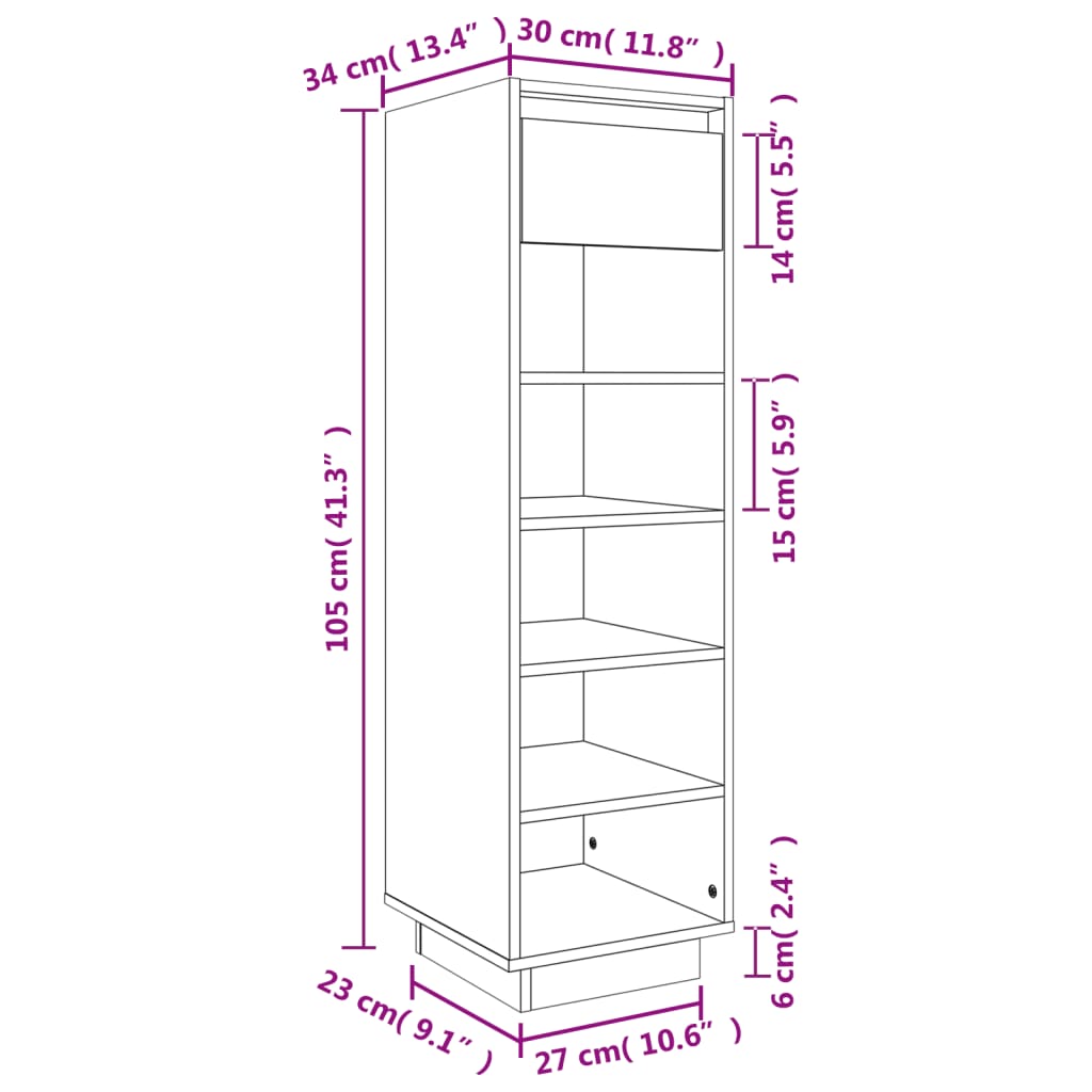 Skohylle honningbrun 30x34x105 cm heltre furu