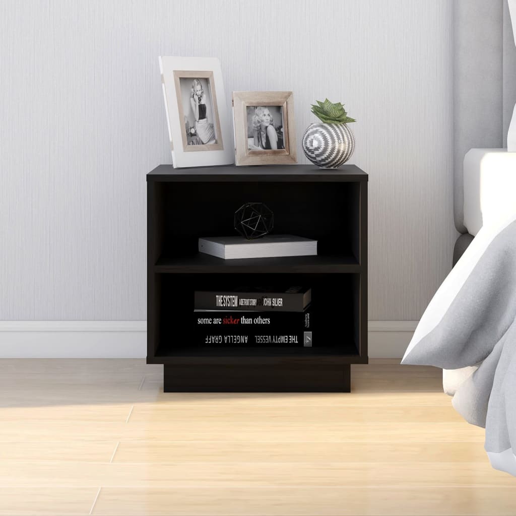 Nattbord 2 stk 40x34x40 cm heltre furu svart