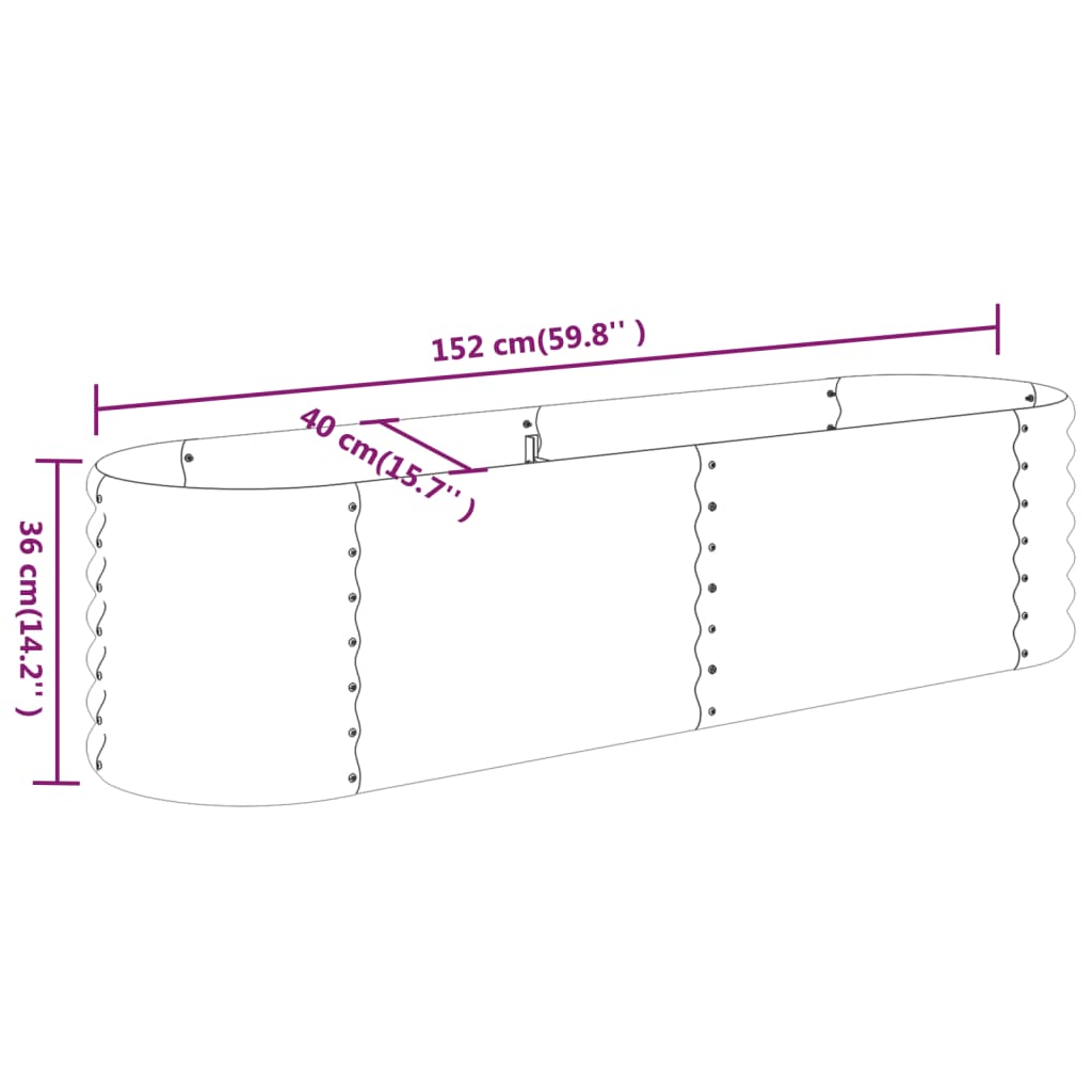 Høybed pulverlakkert stål 152x40x36 cm grå
