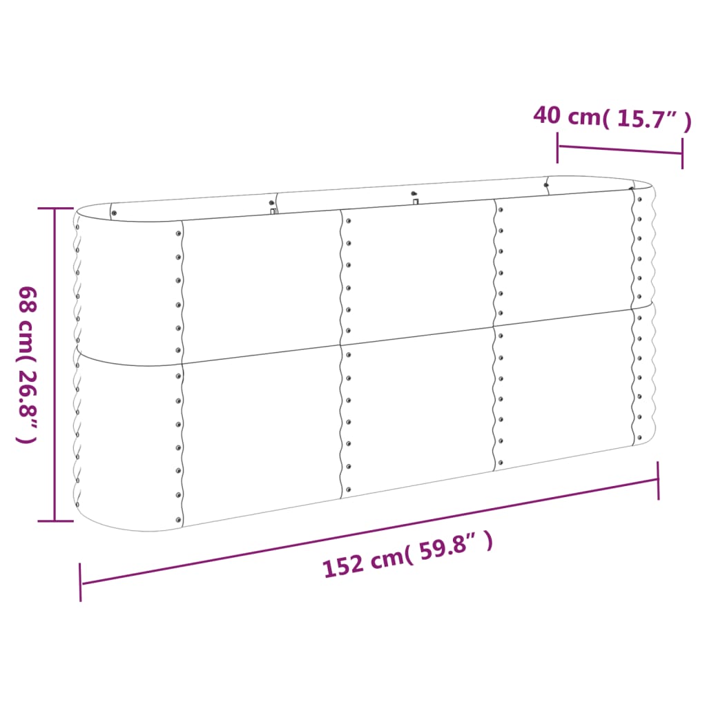 Høybed pulverlakkert stål 152x40x68 cm grå