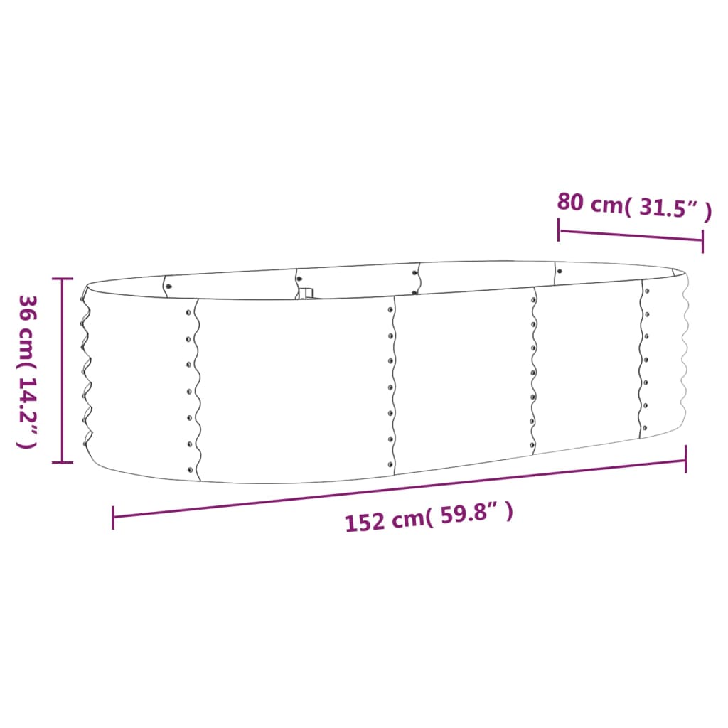 Høybed pulverlakkert stål 152x80x36 cm grønn