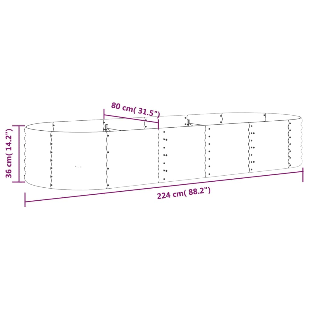 Høybed galvanisert stål 224x80x36 cm sølv