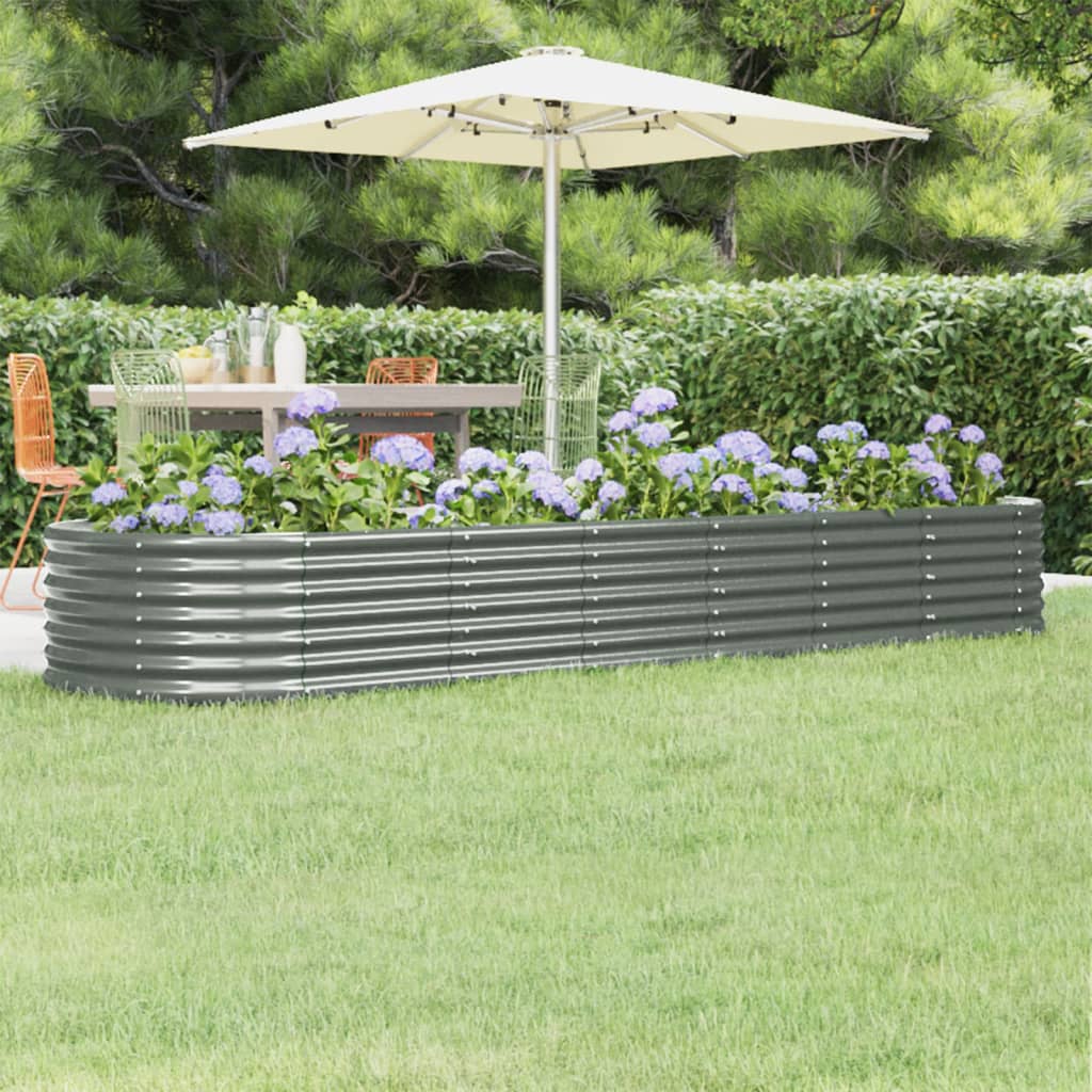 Høybed pulverlakkert stål 296x80x36 cm grå