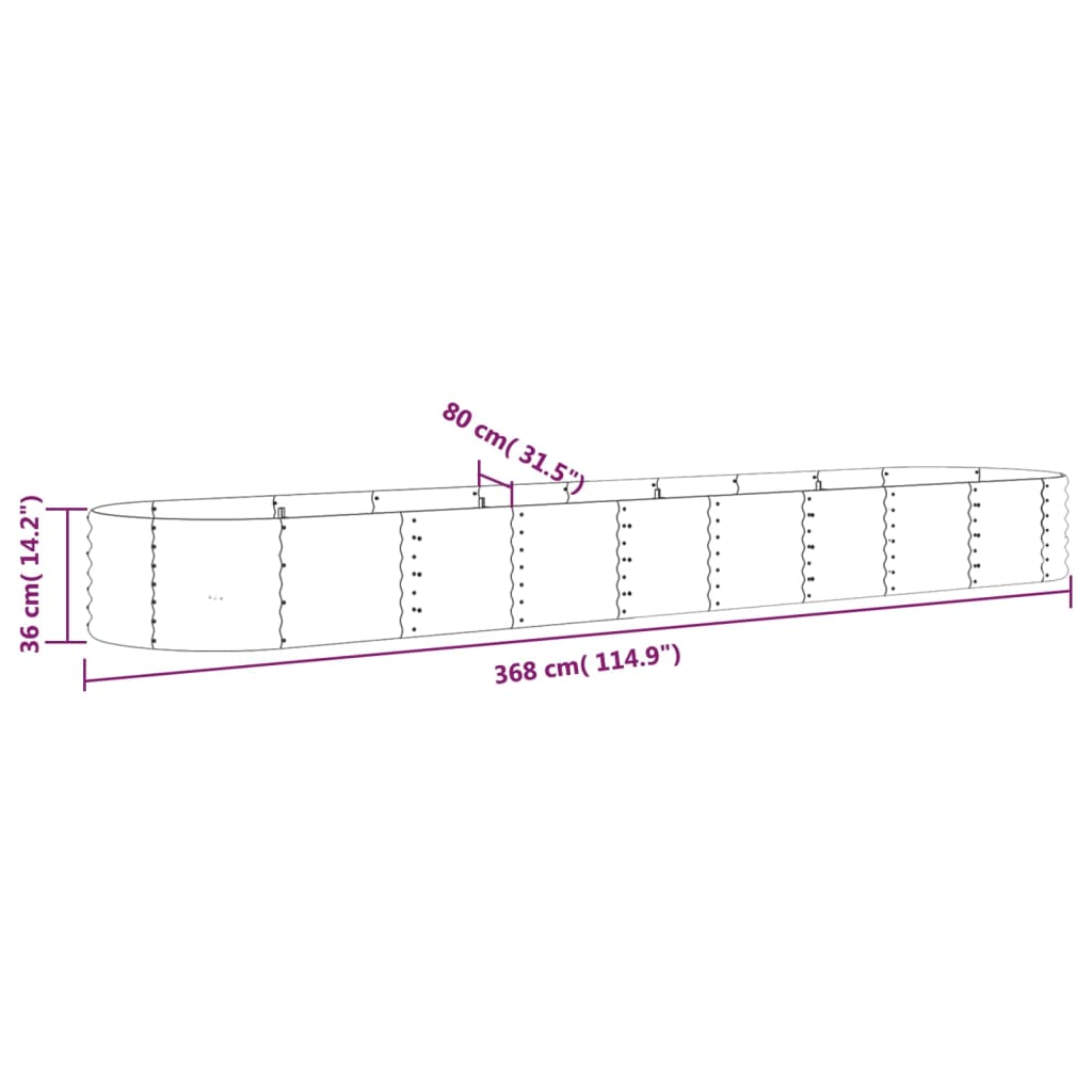 Høybed pulverlakkert stål 368x80x36 cm antrasitt