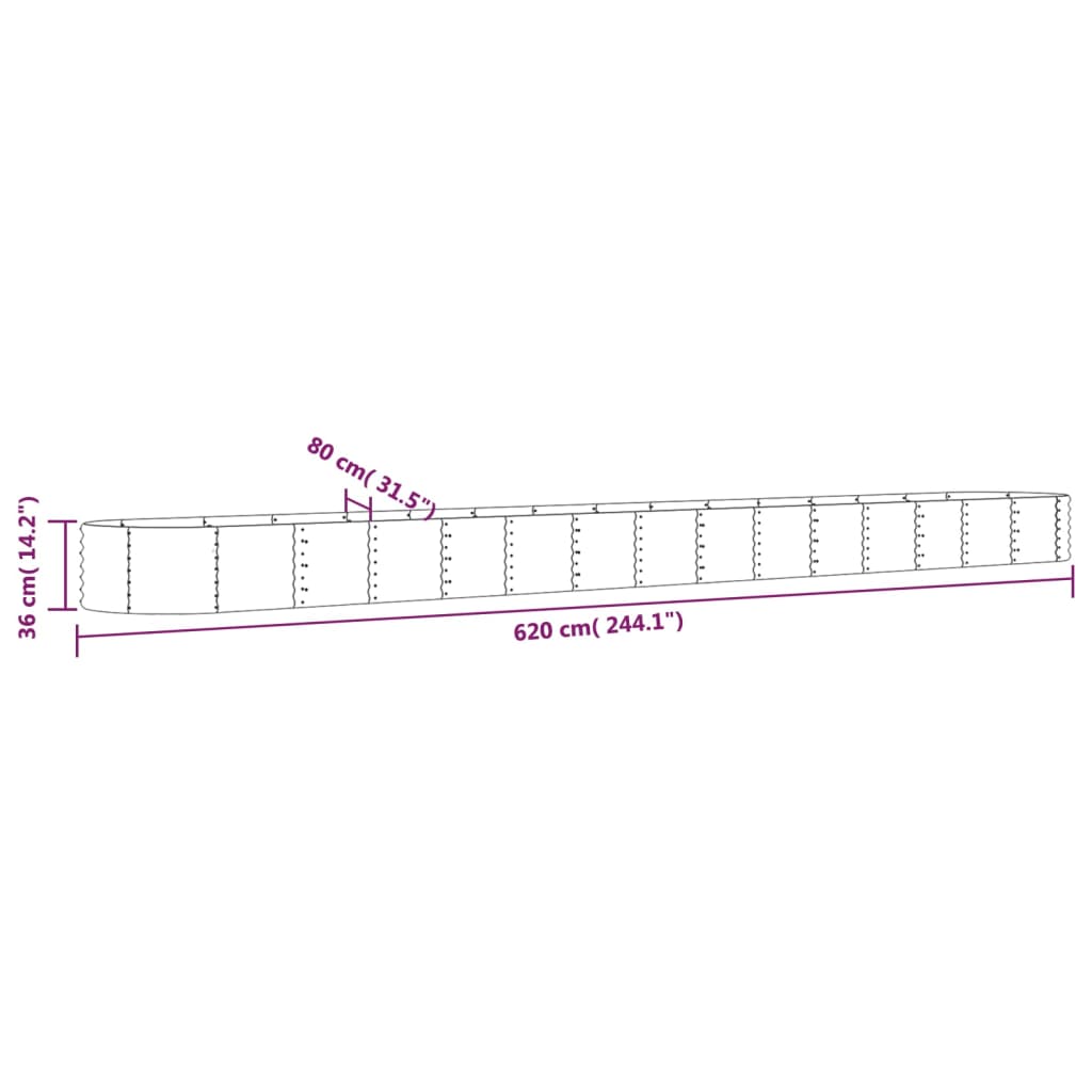 Høybed pulverlakkert stål 620x80x36 cm grønn