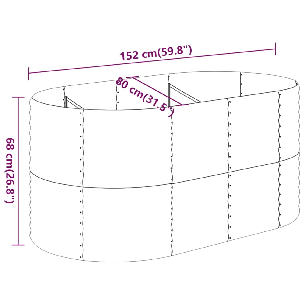 Høybed pulverlakkert stål 152x80x68 cm grå