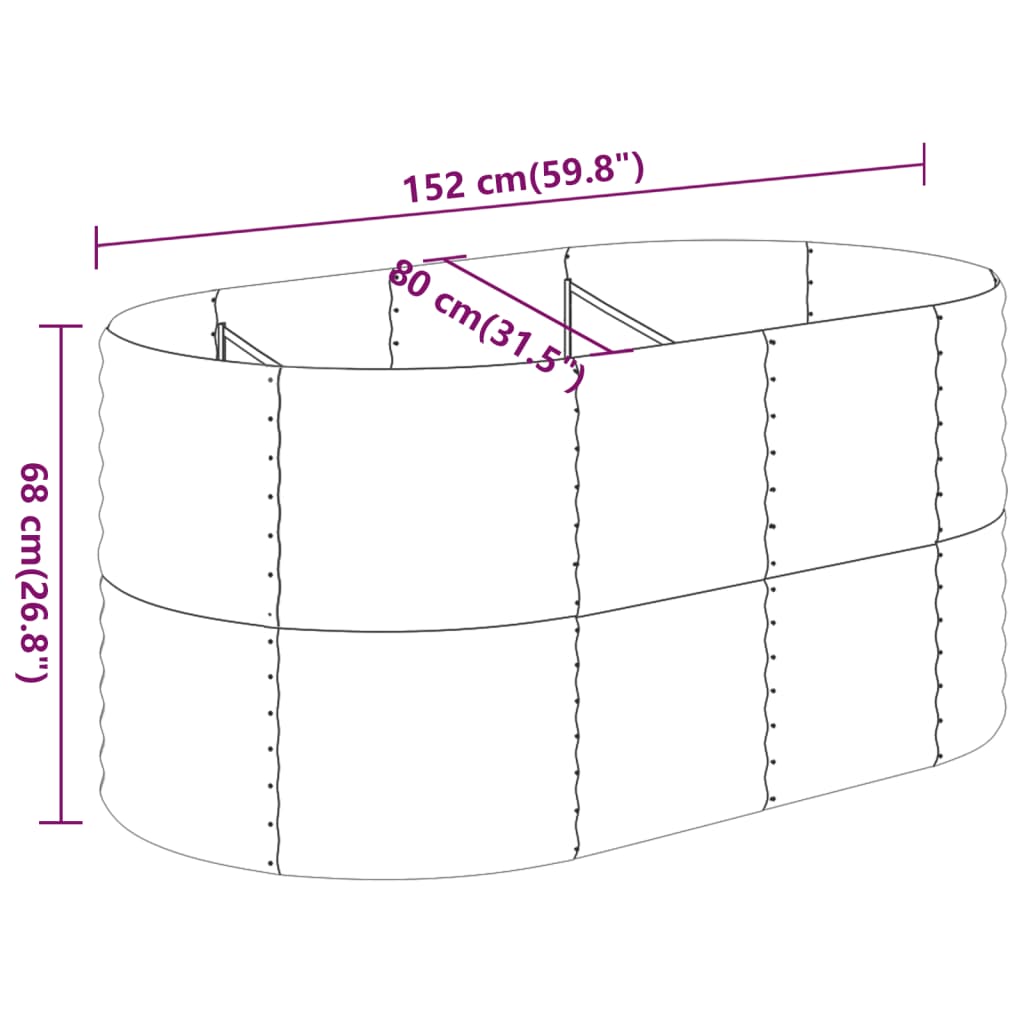 Høybed galvanisert stål 152x80x68 cm brun