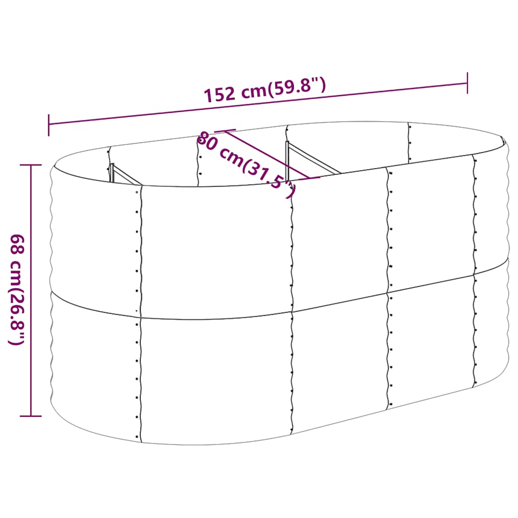 Høybed pulverlakkert stål 152x80x68 cm antrasitt