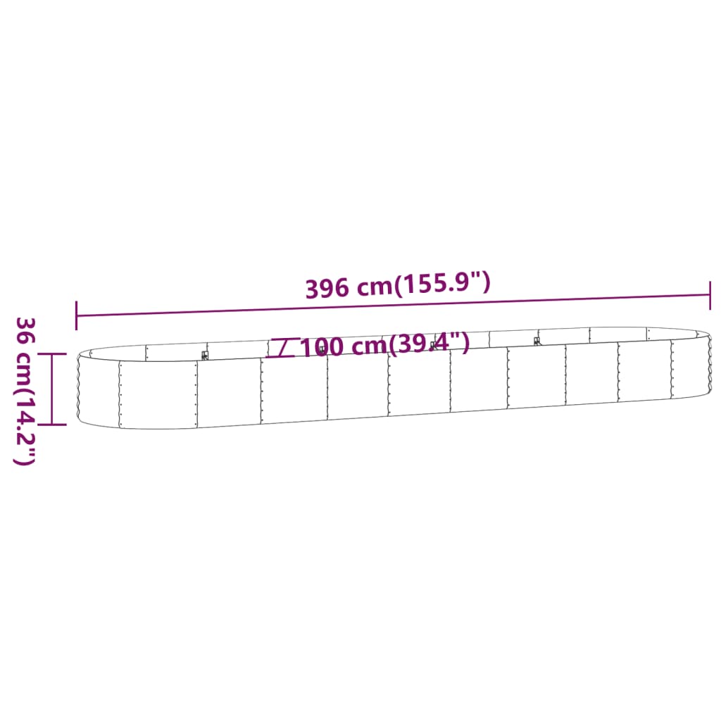 Høybed pulverlakkert stål 396x100x36 cm antrasitt